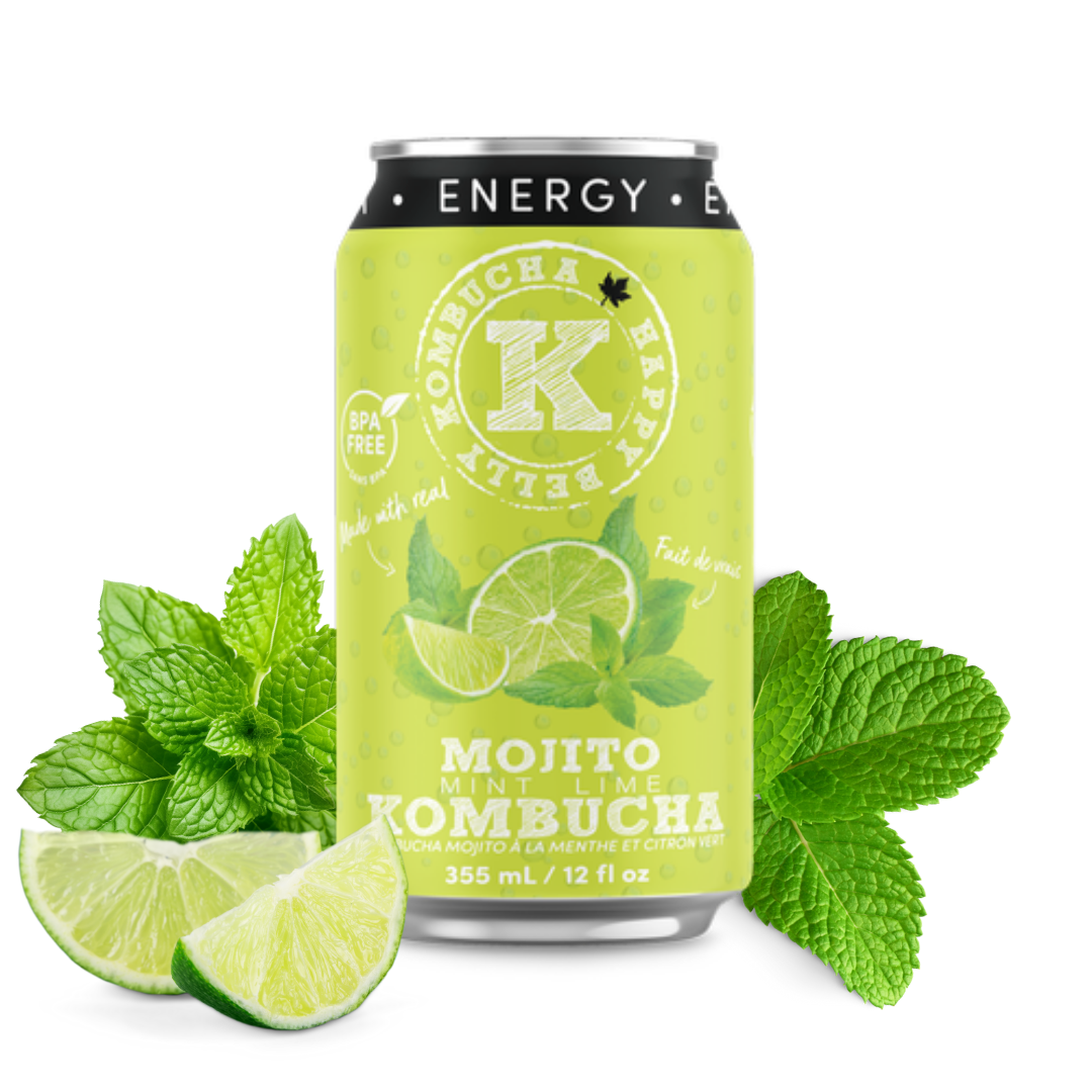 happy belly kombucha clean energy kombucha clean energy mojito mint lime flavor can