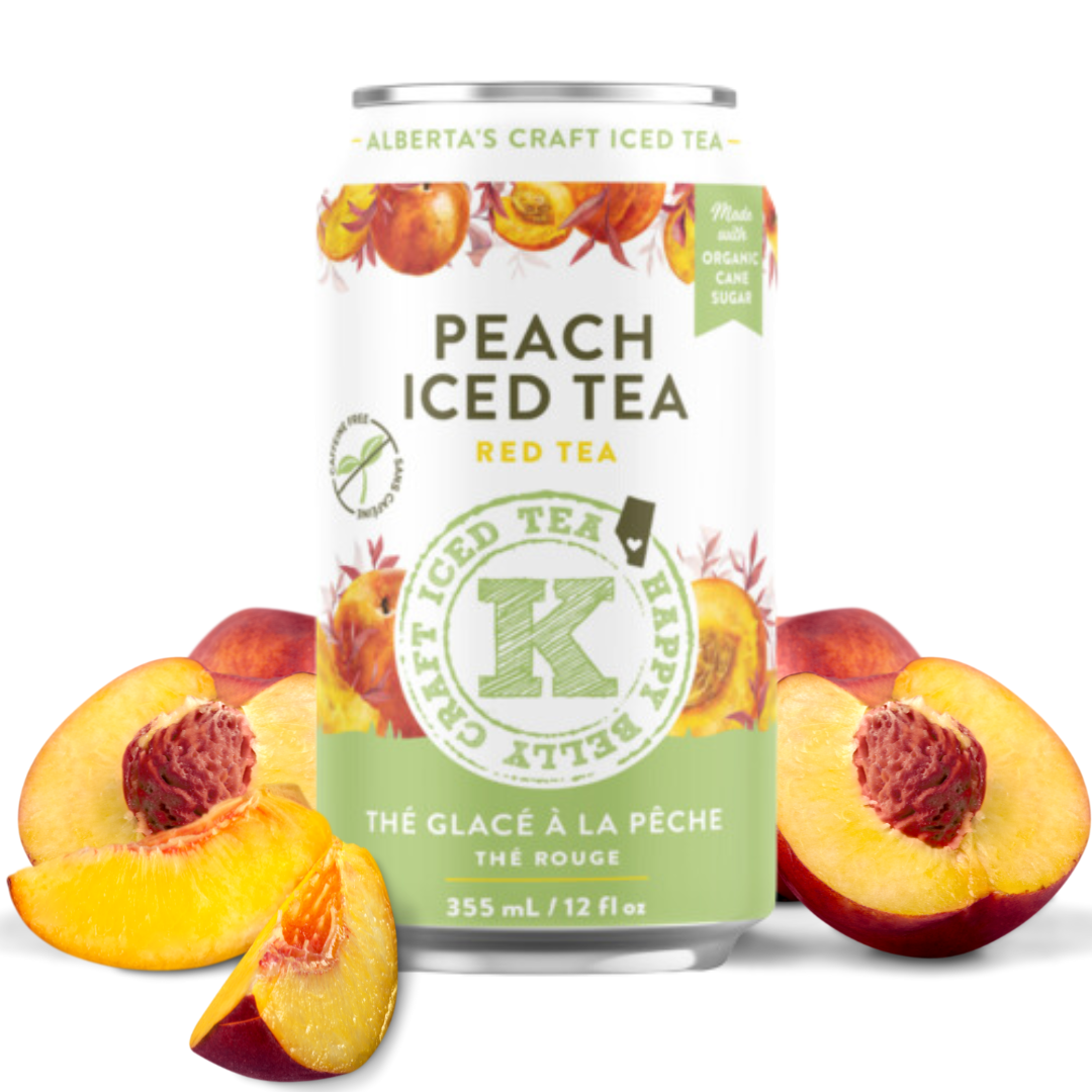 happy belly kombucha alberta's craft iced tea peach iced tea red tea flavor can