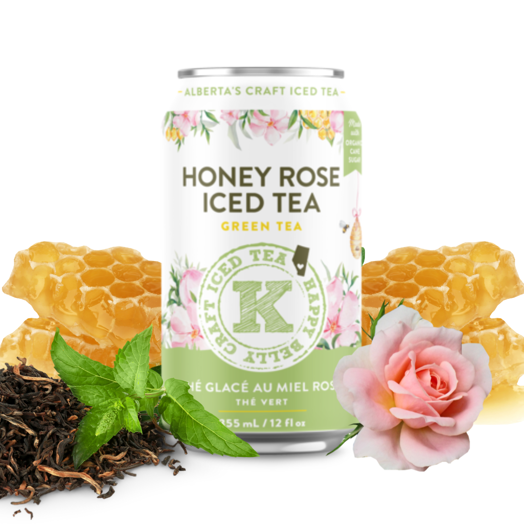 happy belly kombucha alberta's craft iced tea honey rose iced tea green tea flavor can