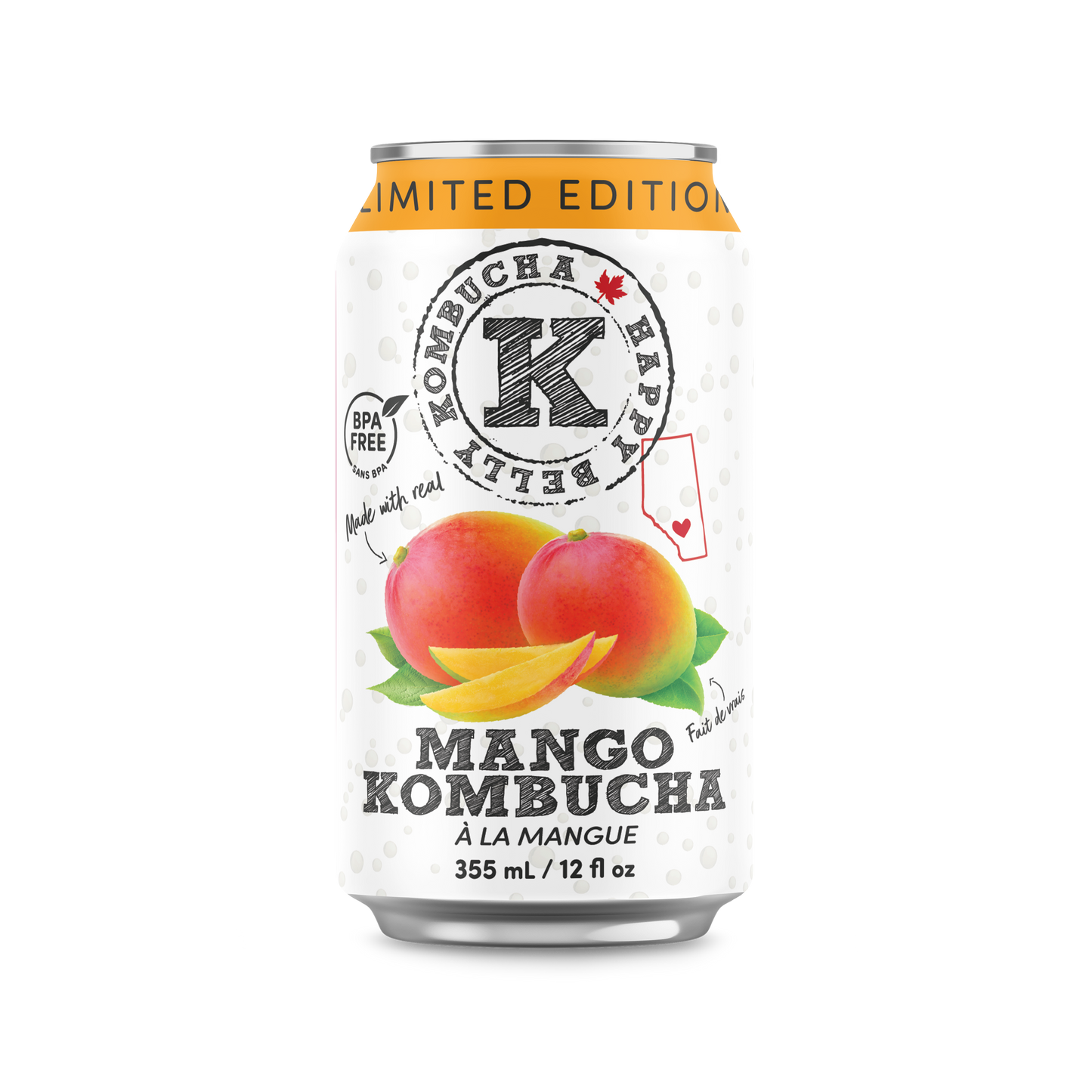 happy belly kombucha limited edition mango kombucha flavor bpa free can