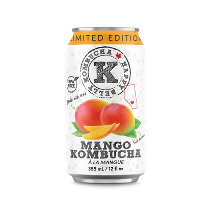 happy belly kombucha limited edition mango kombucha flavor bpa free can