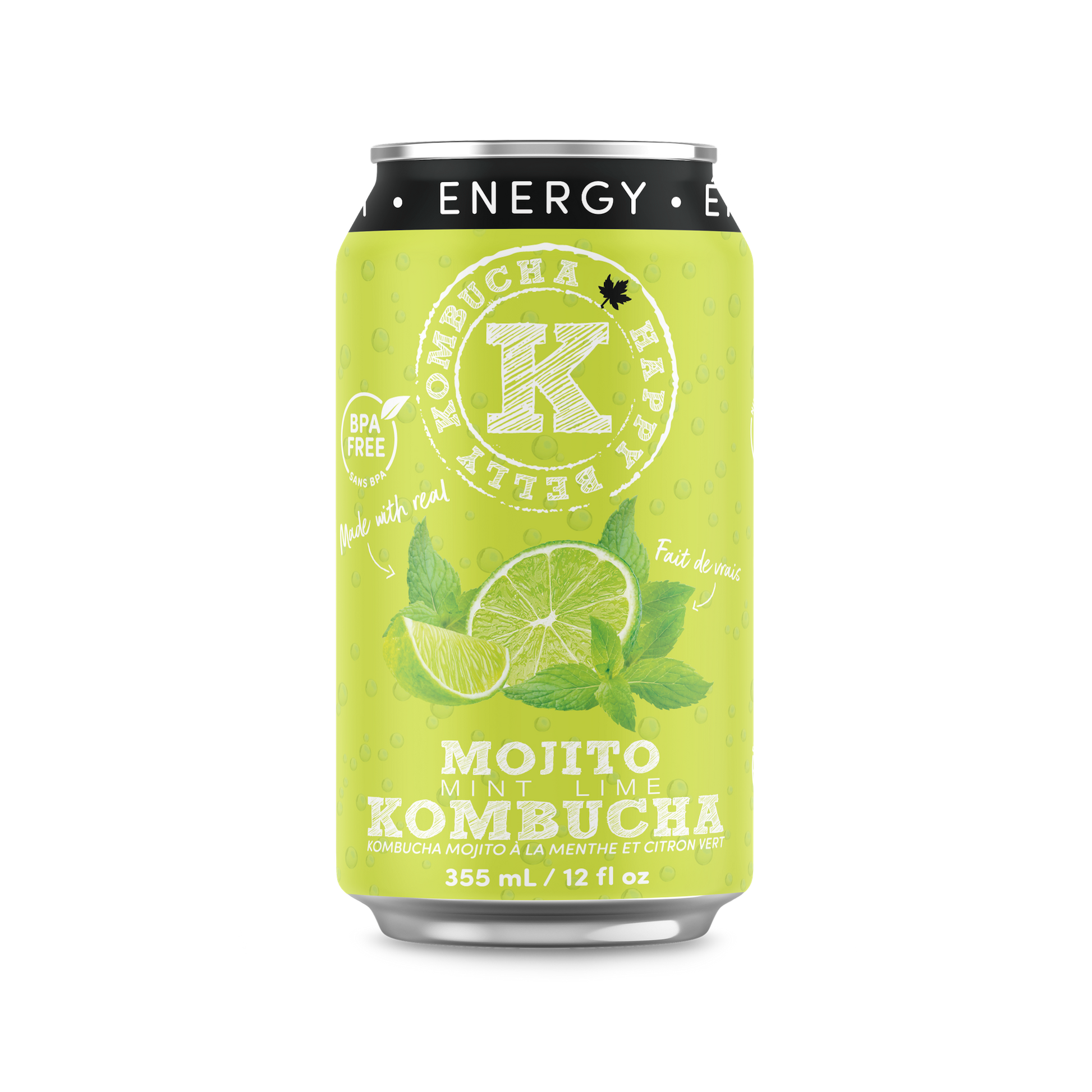 happy belly kombucha clean energy kombucha clean energy mojito mint lime flavor can