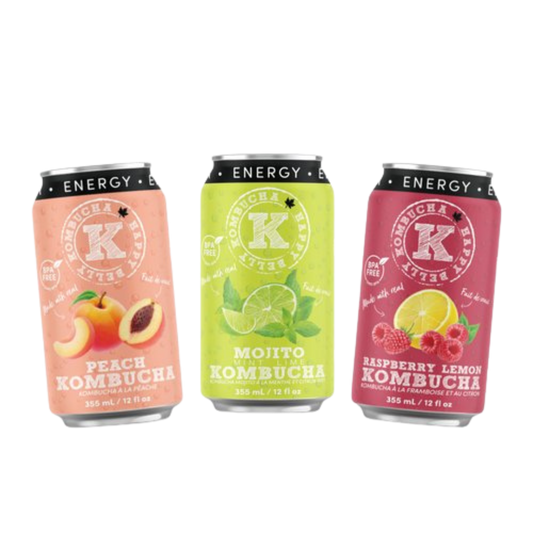 happy belly kombucha clean energy kombucha clean energy all assorted flavors peach, mojito and raspberry flavors cans