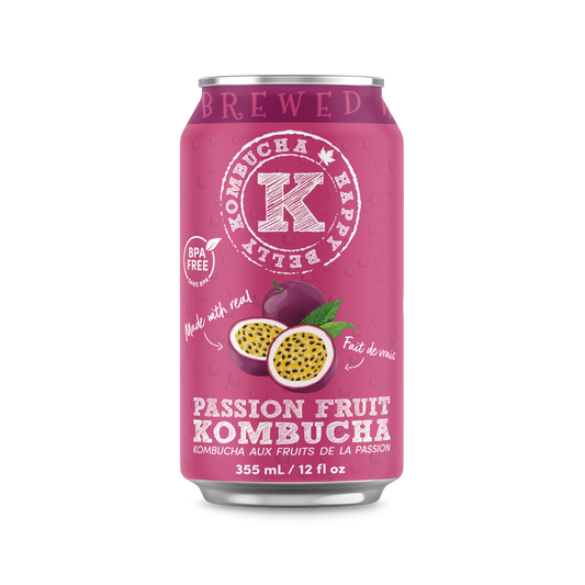 happy belly kombucha passion fruit kombucha brewed flavor bpa free can