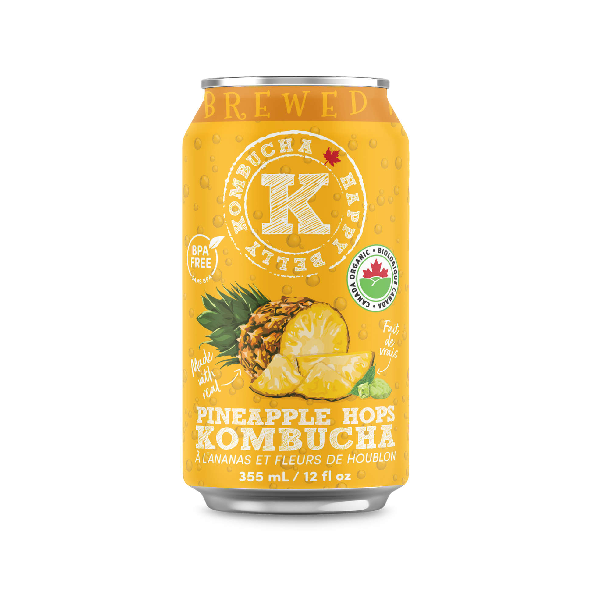 happy belly kombucha pineapple hops kombucha brewed bpa free can