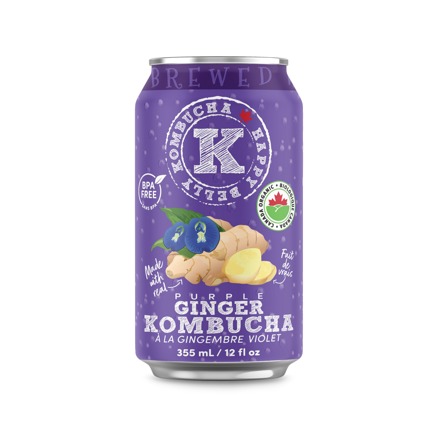 happy belly kombucha purple ginger kombucha brewed bpa free can