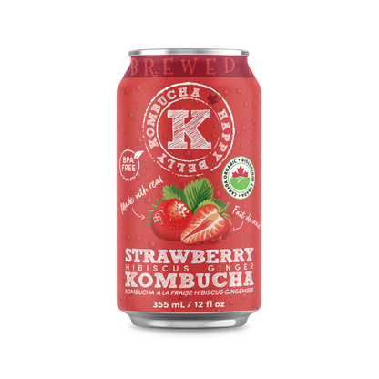 happy belly kombucha strawberry hibiscus ginger kombucha brewed bpa free can