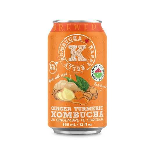 happy belly kombucha ginger turmeric kombucha brewed bpa free can