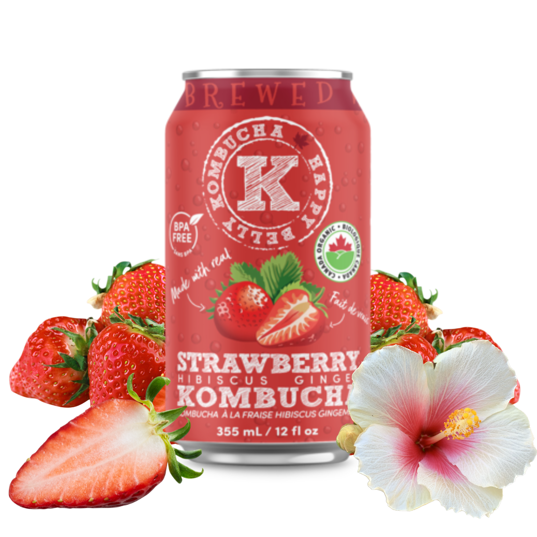 happy belly kombucha strawberry hibiscus ginger kombucha brewed flavor can