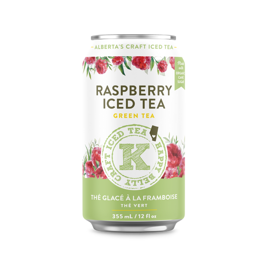 happy belly kombucha alberta's craft iced tea raspberry iced tea green tea flavor can