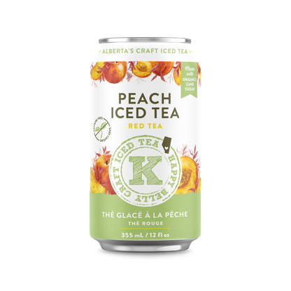 happy belly kombucha alberta's craft iced tea peach iced tea green tea flavor can