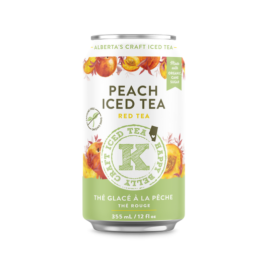 happy belly kombucha alberta's craft iced tea peach iced tea green tea flavor can