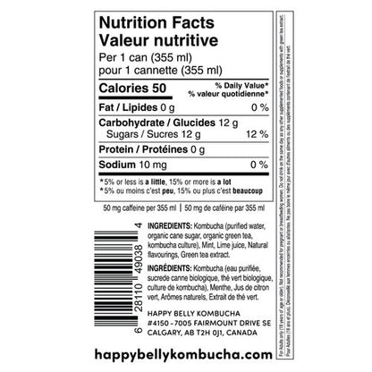 nutrition facts for happy belly kombucha mojito