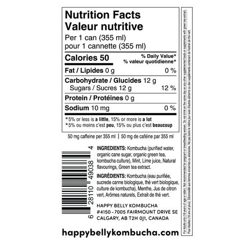 nutrition facts for happy belly kombucha mojito mint lime kombucha flavor