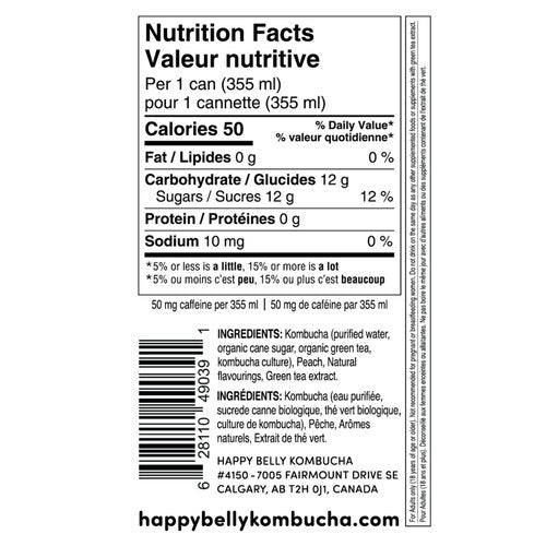 nutrition facts for happy belly kombucha peach