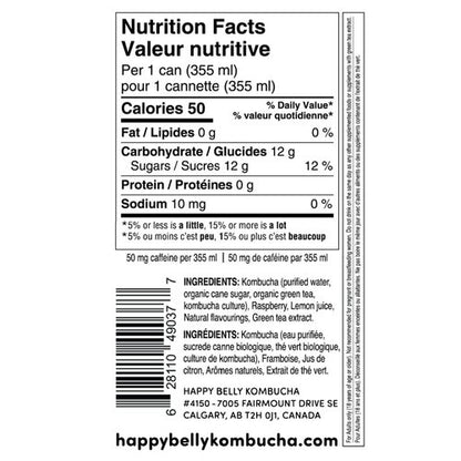 nutrition facts for happy belly kombucha raspberry lemon