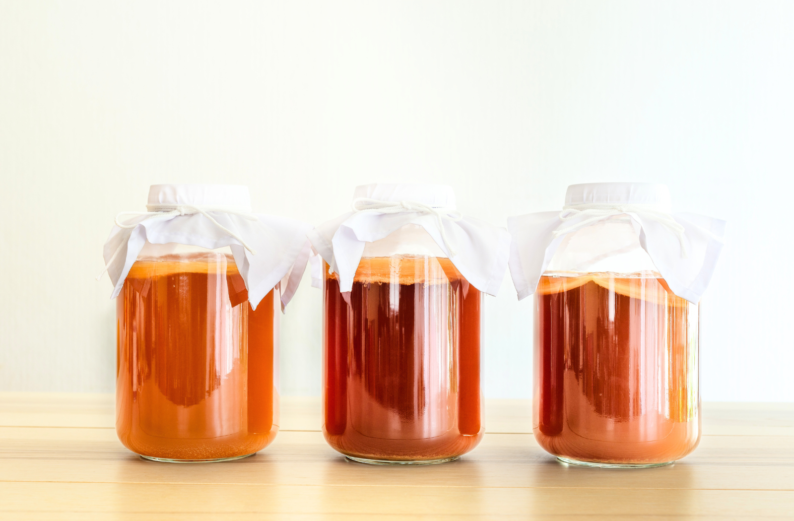 happy belly kombucha starters in fermented jars covered