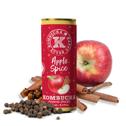 happy belly kombucha apple spice kombucha 250ml can red with apple cinnamon and spices