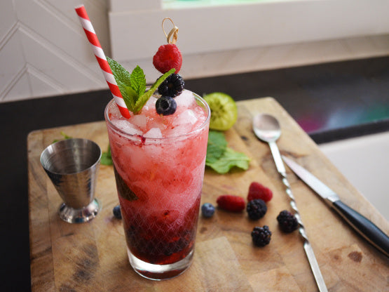 happy belly pink kombucha cocktail glass