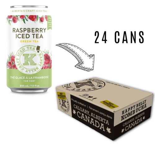 happy belly kombucha iced tea raspberry iced tea green tea flavor 24 cans in a box