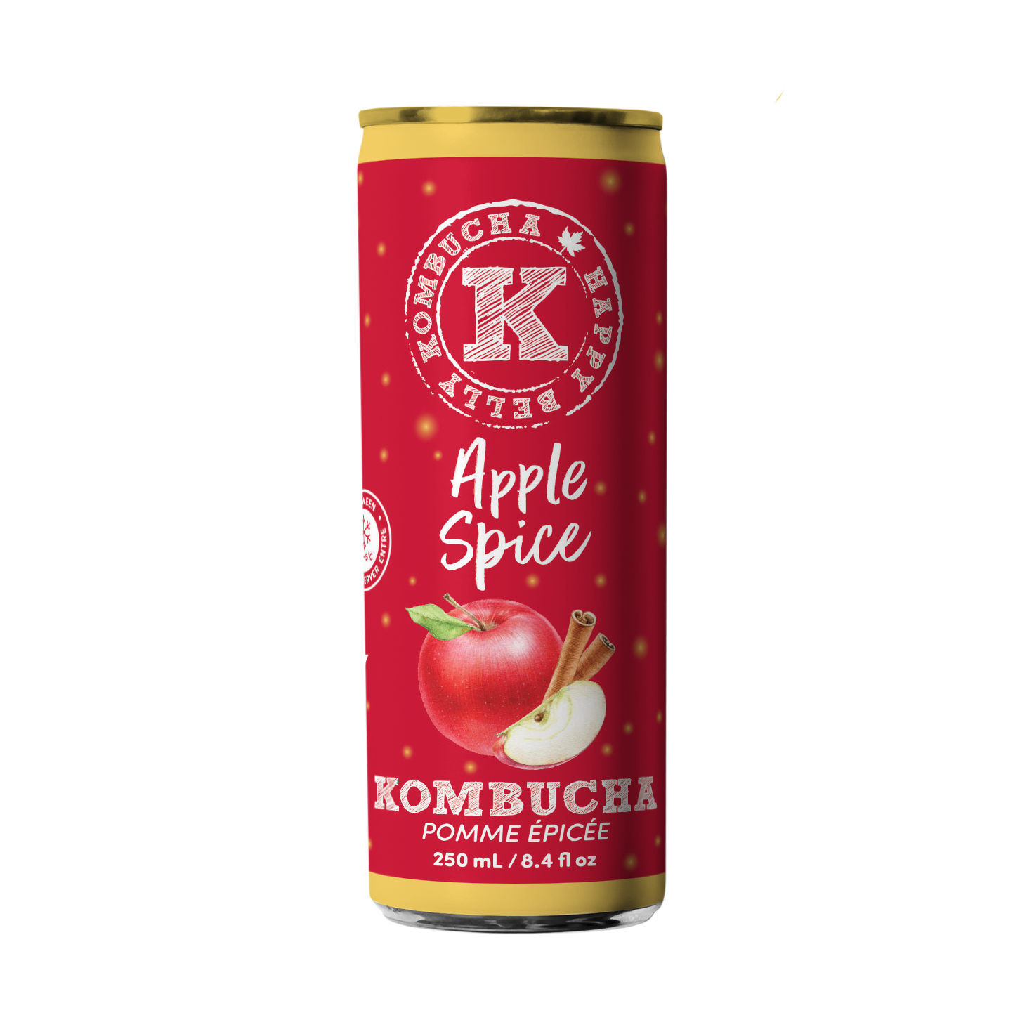 happy belly kombucha apple spice kombucha 250ml can red