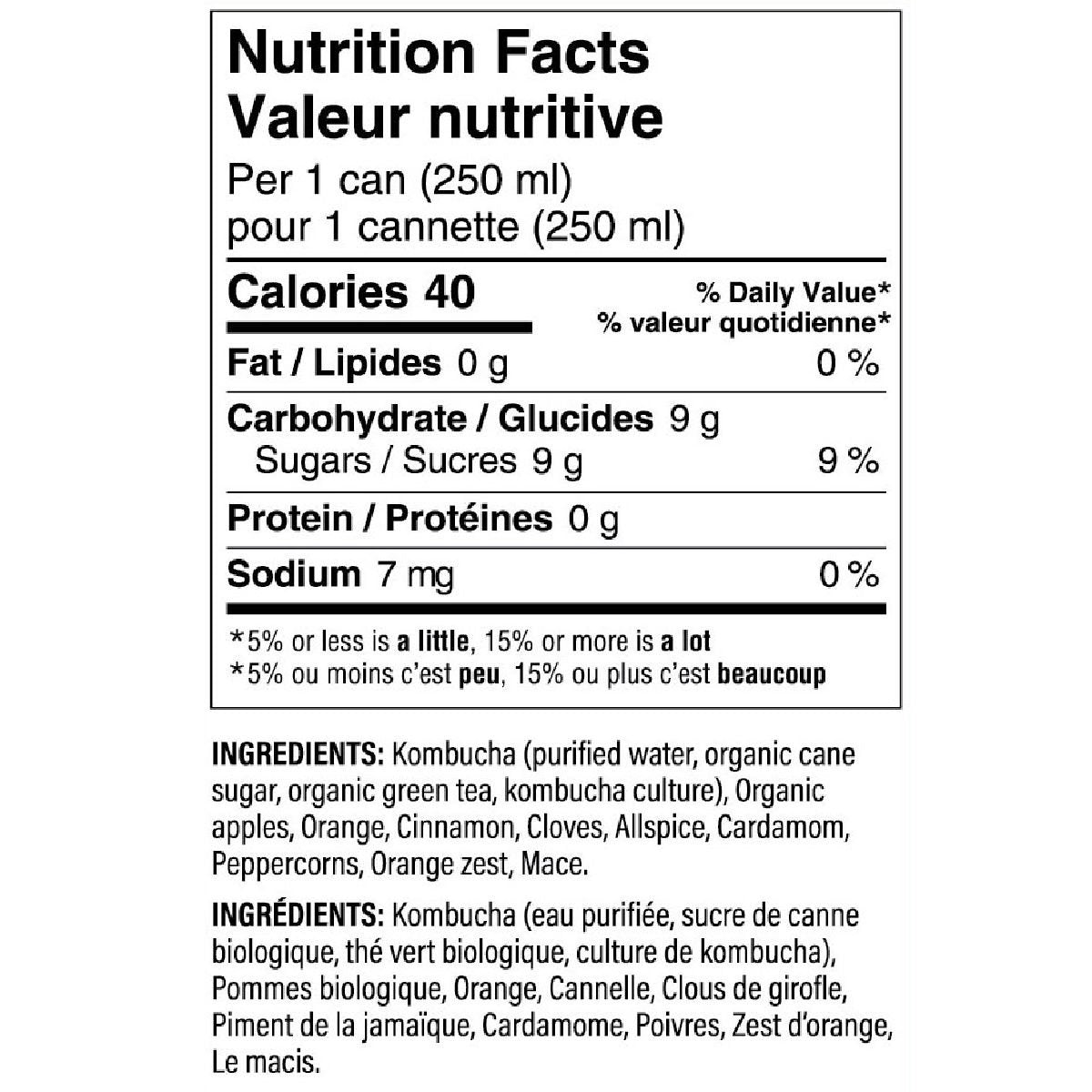 happy belly kombucha apple spice kombucha 250ml can red nutrition facts