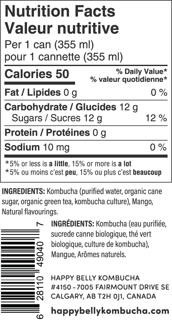 nutrition facts for happy belly kombucha limited edition mango kombucha flavor bpa free