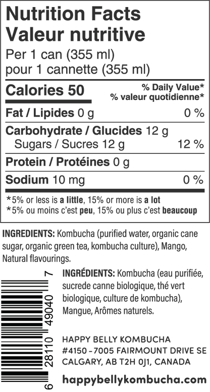 nutrition facts for happy belly kombucha limited edition mango kombucha flavor bpa free