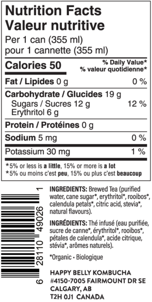 nutrition facts for happy belly kombucha peach iced tea red tea flavor