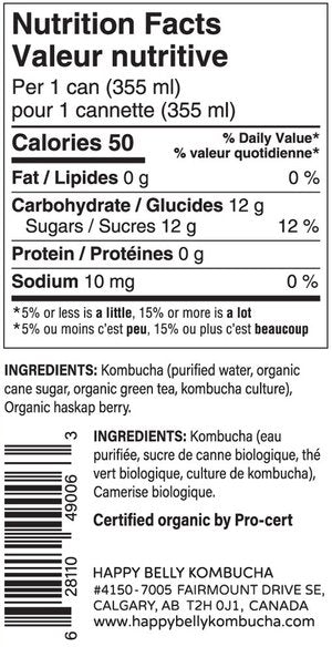 nutrition facts for happy belly kombucha haskap berry kombucha brewed