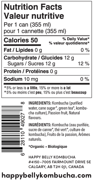 nutrition facts for happy belly kombucha passion fruit kombucha brewed flavor