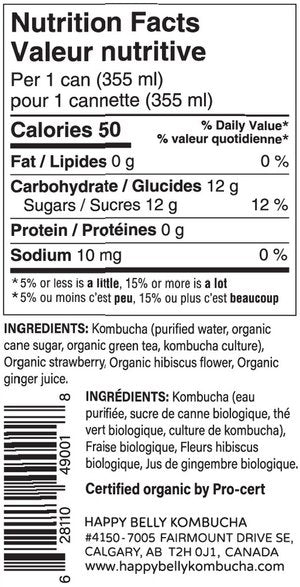 nutrition facts for happy belly kombucha strawberry hibiscus ginger kombucha brewed