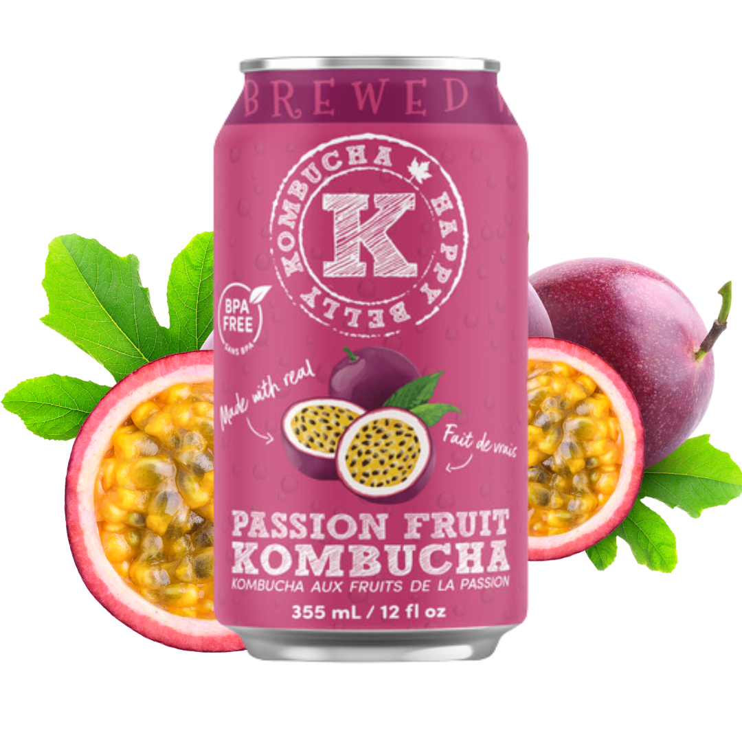 happy belly kombucha passion fruit kombucha brewed flavor can