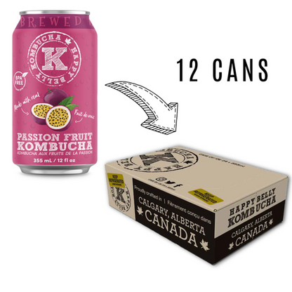 happy belly kombucha passion fruit kombucha brewed flavor 12 cans in a box