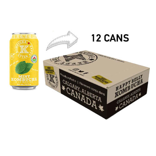 happy belly kombucha mint kombucha brewed flavor 12 cans in a box