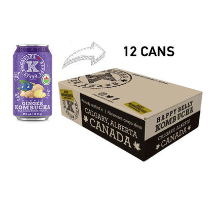 happy belly kombucha purple ginger kombucha brewed 12 cans in a box