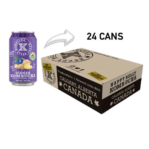 happy belly kombucha purple ginger kombucha brewed 24 cans in a box