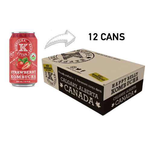 happy belly kombucha strawberry hibiscus ginger kombucha brewed 12 cans in a box