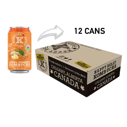 happy belly kombucha ginger turmeric kombucha brewed flavor 12 cans in a box